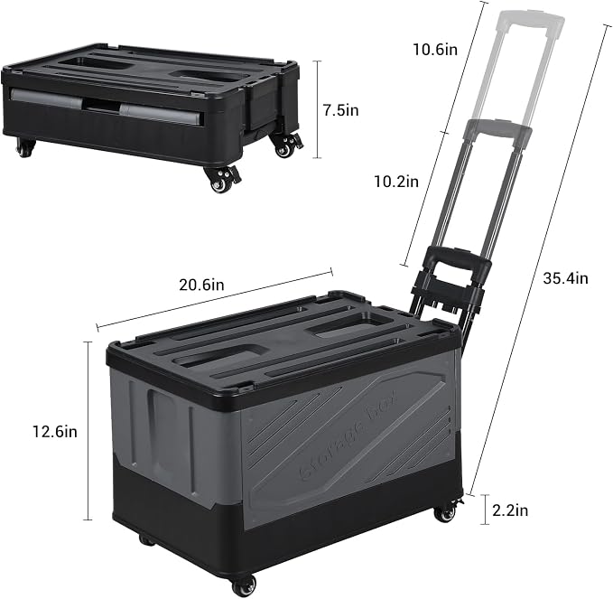 XCBYT 50L Foldable Rolling Crate, Spacious Storage Cart with Wheels | Spacious 50L capacity offers lots of room for groceries, tools or moving. Easy to assemble and folds flat for quick storage
