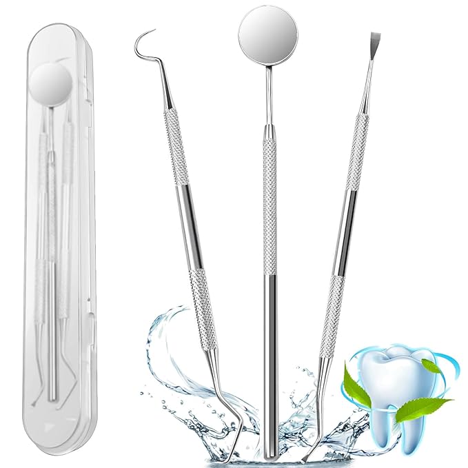 3Pcs Dental Tools, Professional Dental Picks for Teeth Cleaning, Surgical Stainless Steel Plaque Remover for Teeth, Dental Mirror, Hygiene Set, Scraper Oral Care Kit To Remove Tartar.