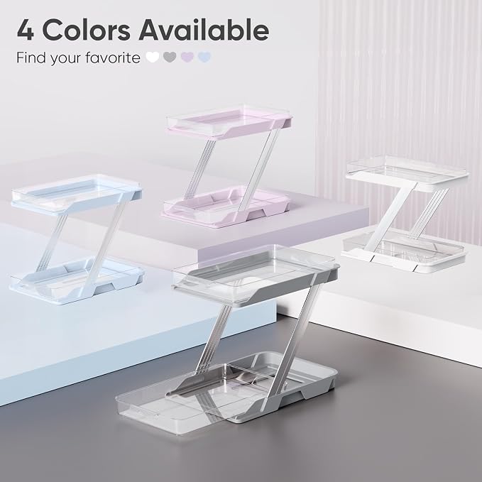 3 Pack Bathroom Organizers and Storage - Multi-Purpose,2-Tier Clear Pull Out Organization for Bathroom,Under Sink,Kitchen,Vanity,Countertop,Cabinet,Pantry & Medicine Cabinet,Blue