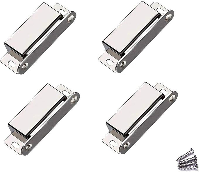 WOOCH Magnetic Door Catch - 50lb High Magnetic Stainless Steel Heavy Duty Catch for Kitchen Bathroom Cupboard Wardrobe Closet Closures Cabinet Door Drawer Latch (Silver, 4-Pack)