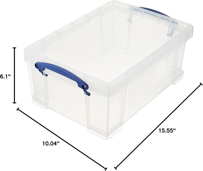 Really Useful Box Stackable 9 Liter Plastic Storage Container, 10 Pack | Bin with Snap Lid & Built-In Clip Lock Handles for Home & Office Organization