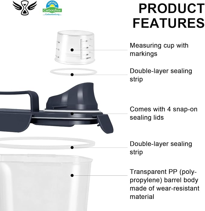 LEAWALK Airtight Rice Storage Container, 7-10Lbs Cereal Dry Food Flour Bin, Pet Dog Cat Food Dispenser with Measuring Cup, BPA Free Plastic Kitchen and Pantry Organization Bin for Sugar-Lnk Blue