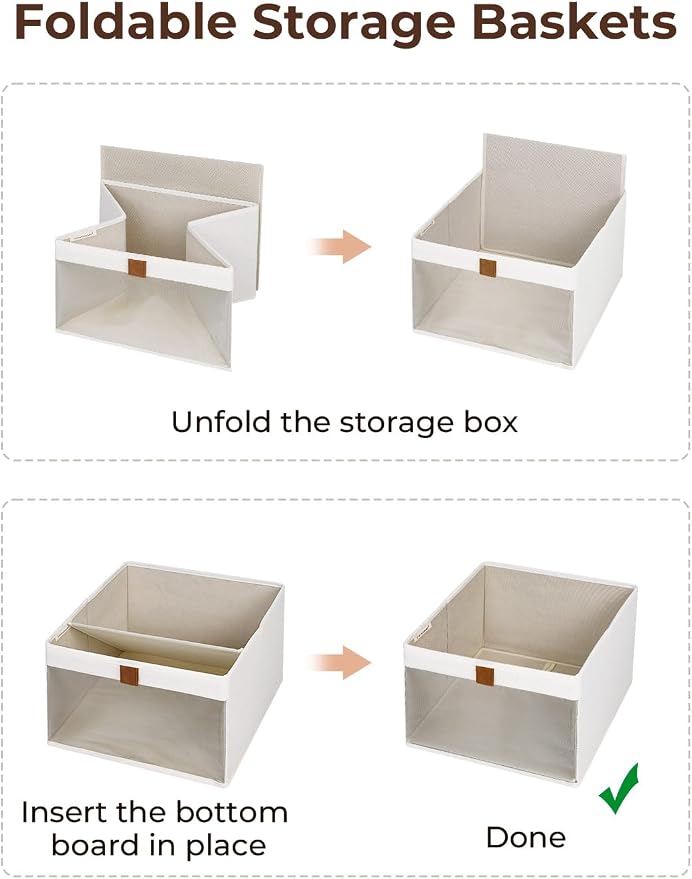 StorageWorks Fabric Storage Bins, Closet Organizer Bins, Beige, 3-Pack | Mesh Front Window, Soft Leather Handles, Collapsible, Flip to Show/Hide, Storage Baskets for Closet, Shelf, Bedroom, Bathroom