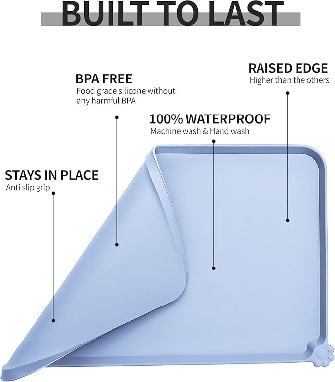 Reopet Waterproof Pet Feeding Mat, Non-Slip Silicone Placemats for Dog Cat Food and Water Bowl, High Raised Edges to Prevent Spills and Protect Floors