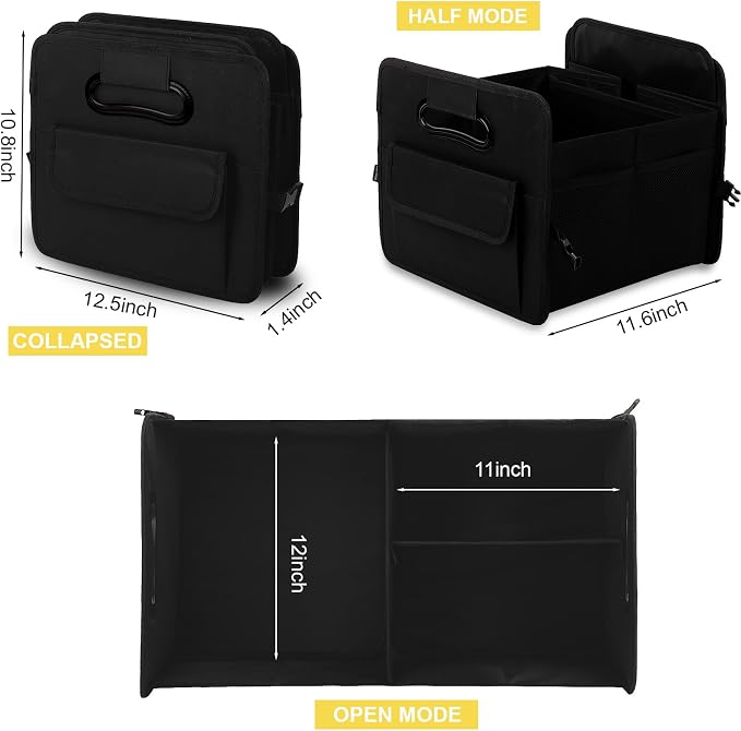 JiatuA Car Trunk Organizer, Car Organizers and Storage Collapsible Multi Compartment Container Box, Adjustable Car Accessories for SUV Sedan Truck, Standard Size, Black | Sturdy, Large Capacity, Clean Decor, Multi Compartment Container Box, Adjustable ...