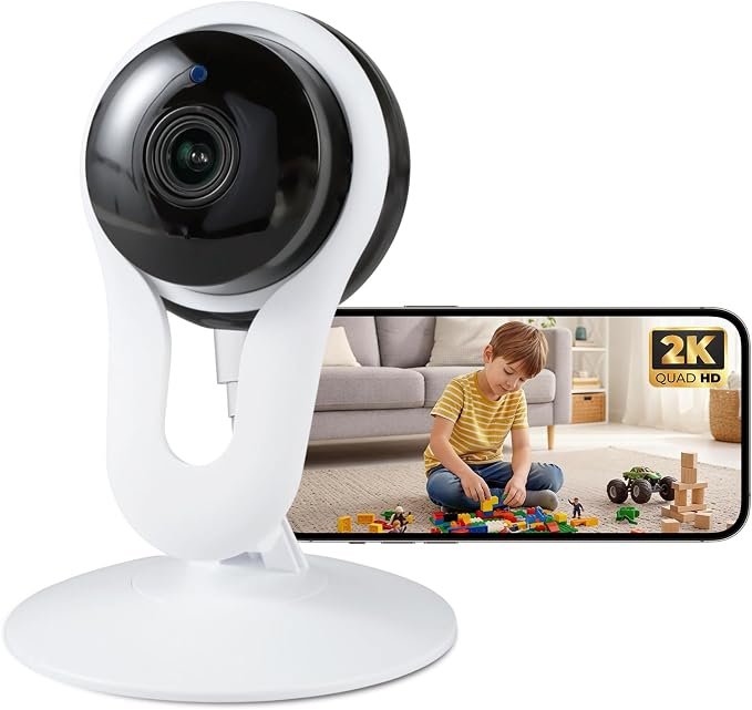 Smart Indoor Pet Camera with Phone App, 2K Home Camera for Dogs, Cats & Family, Motion & Sound Alerts, Night Vision, 2-Way Audio, Alexa Compatible