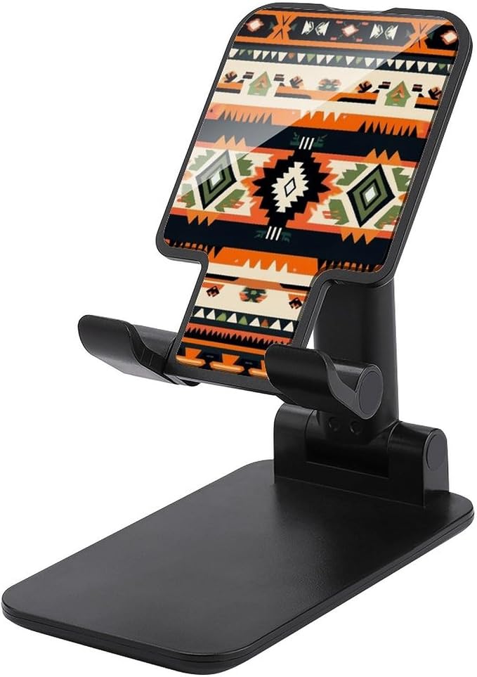 Compact Abstract Geometric Ethnic Tribal Style Desktop Cell Phone Holder | Phone Cradle Stand, Adjustable, Desktop Cell Phone Holder, Smartphone Mount, Travel, Home Work, Video Chat