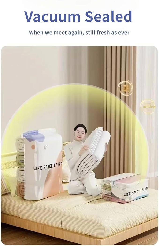 Clothing Vacuum Storage Bags for Seasonal Bedding Upright Compression Organizers for Closet Dorm Moving Travel Vacuum Storage Pack