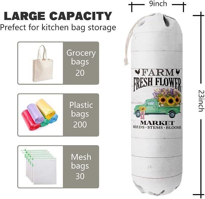 Grocery Bag Holder Organizer, Wall Mount Storage Container Dispenser - Farmhouse Kitchen Gifts for Mom, Housewarming, Family, Friends, Women, Grandma