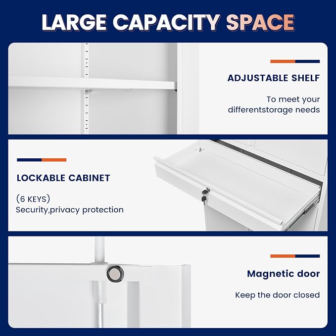 Metal Garage Storage Cabinet with Locking Doors and Adjustable Shelves, 71" Tool Storage Cabinet with 1 Drawer for Garage,Office,Warehouse (White)