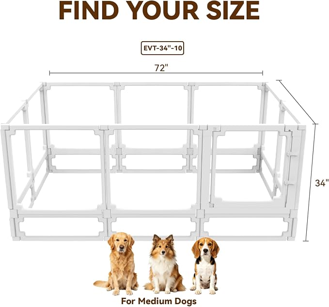 FlexiSpace Adjustable Clear Dog Play Pen, Expandable & Stackable Acrylic Dog Playpen, ONLY Dog Play Pen Indoors Grow with Your Pet Puppy Playpen (White, 34", 10 Panels)