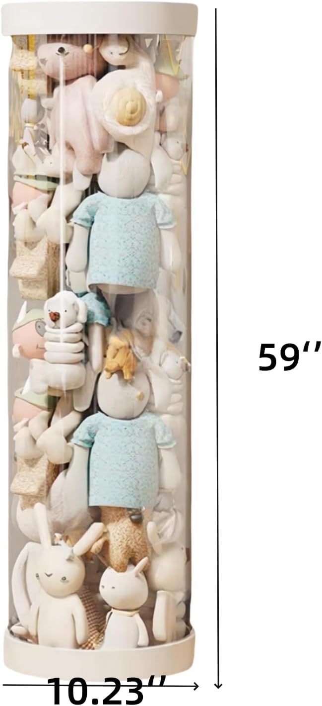 Stuff Animal Organizer,Stuffed Animal Zoo Storage,Stuffed Animal Storage Tube, PET Transparent Bucket with Zipper for Kids Toy Organizer Toy Storage Box with Lid (White)