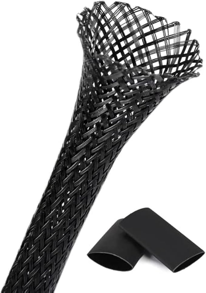25ft - 1/4 1/2 Inch Cable Management Sleeve Protector,Wire Loom PET Expandable Wire Sleeving for Office TV Computer Home Theater Engine Bay Cord Organizer,Protect Cables from Pet Cat Dog Chewing,Black