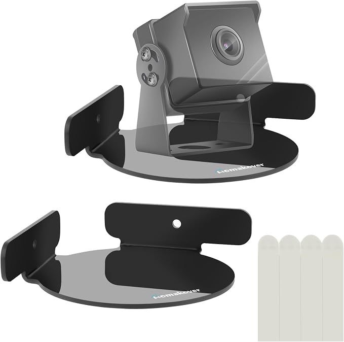 2 Pack Acrylic Mini Circular Corner Shelf Mount for Security Cameras, Baby Monitors, Plants & More, Universal Cam Holder, Easy to Install, Screwless with Damage-free Replacement Strips (Black)