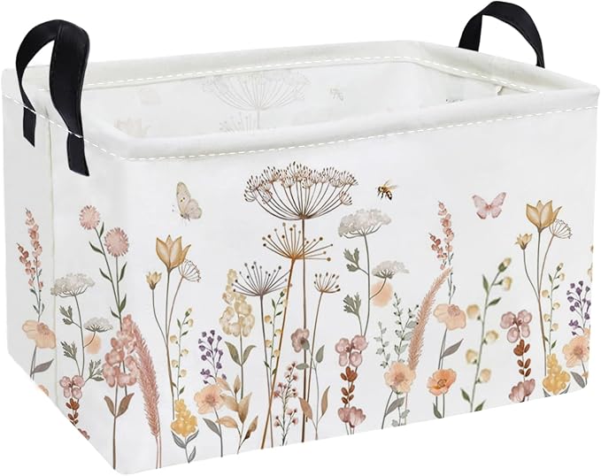 Essme Rectangular Flower Basket, Storage Bins Organizer with Handles for Girls Room Decor, Gift Basket,Shelf Basket.(Beautiful Flowers)