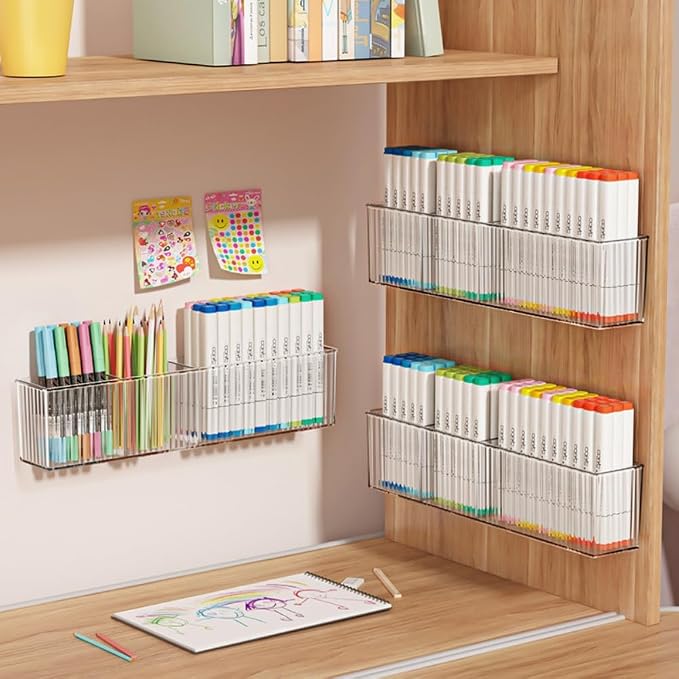 2 Pack Wall Mount Marker Organizer, Makeup Organizer Hanging Storage Organizer Bin Floating Shelves for Office Bathroom Kitchen Bedroom (Large)