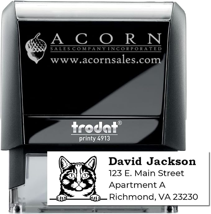 Peeking Munchkin Cat Self-Inking Address Stamp - Custom Rubber Stamp | Choice of 11 ink colors. Personalized Address Stamp for Cat Lovers. Address Stamp for Munchkin Cat Moms. 4 lines.
