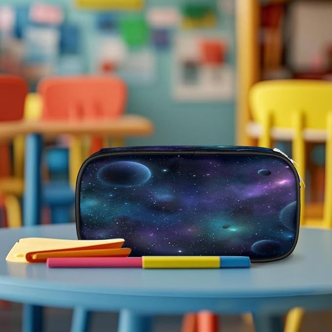 Cute Pencil Case for Girls Boys, Starry Universe With Planets And Stars Portable Pencil Bags Pouch Pen Case Organizer with Zipper for School College Office