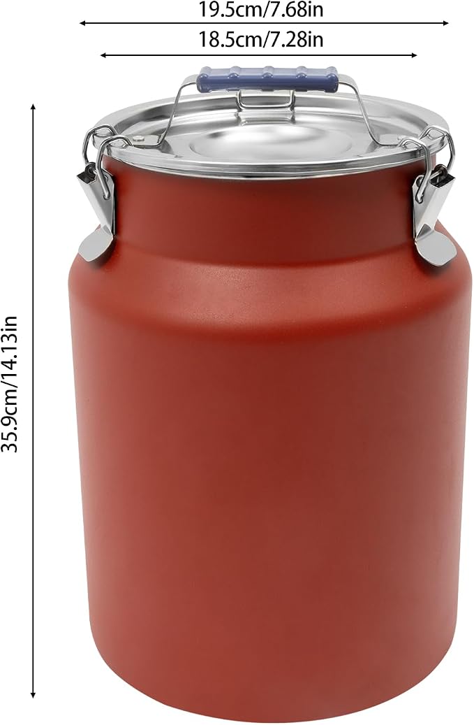 12L Stainless Steel Rice Storage Container with Airtight Lid&Handle, Red | Secure 3-Buckle Locking Lid, Portable Handle and Wide Opening, Stores Rice, Flour, Pet Food, Tea, Oil, Milk, Grains