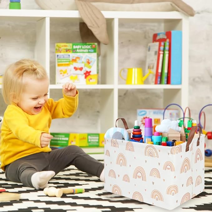 Boho Rainbow Baskets Rectangular,girl basket,Waterproof foldable canvas laundry basket,Nursery hamper,Room Decor,Shelf Basket(Rainbows)