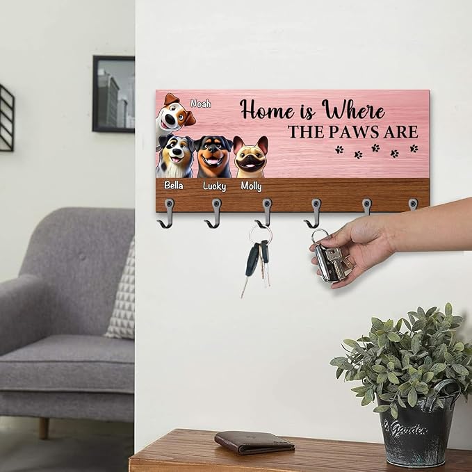 Personalized Dog Leash Holder for Wall, Custom 3D Dog Butt Leash Holder with Name, Hooks for Leashes, Keys, Collars, Christmas Birthdays Housewarming Gift for Pet Lovers (Style-5)