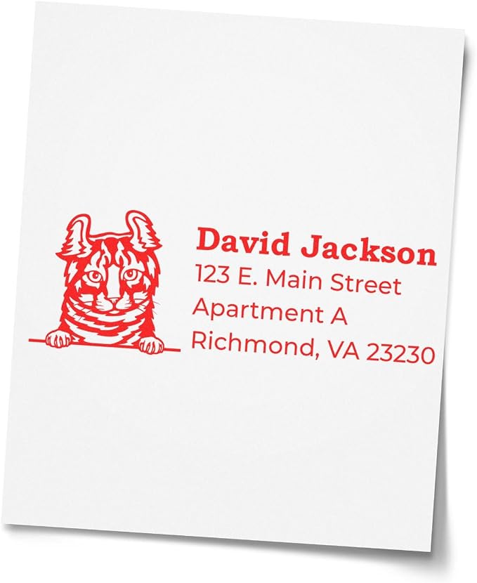 Peeking Highlander Cat Address Stamp Self-Inking - Custom Rubber Stamp | No separate pad needed. Highlander Cat Personalized Address Stamp. Personalized Address Stamp for Thank You Notes. 4 lines.