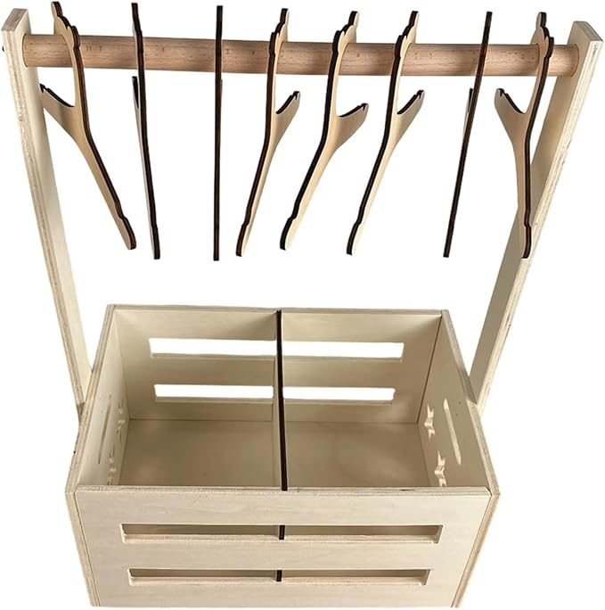 Wooden Pet Wardrobe Closet with 8 Clothes Hangers, Dog Storage Organizer with Clothes Rack, Cat Toy Accessories Storage Bin, Cat Wardrobe with Handle, Easy to Assemble