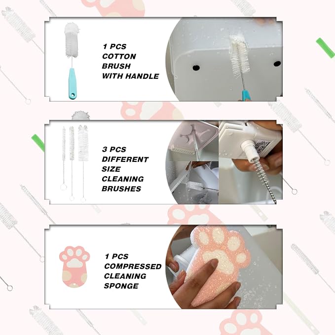 9PCS Pet Water Fountain Cleaning Kit with Compressed Sponge and Storage Box | Dog and Cat Water Fountain Brushes Fit Most Pet Water Dispensers,Pet Drinking Dispenser Cleaning Kit Cleaning brush