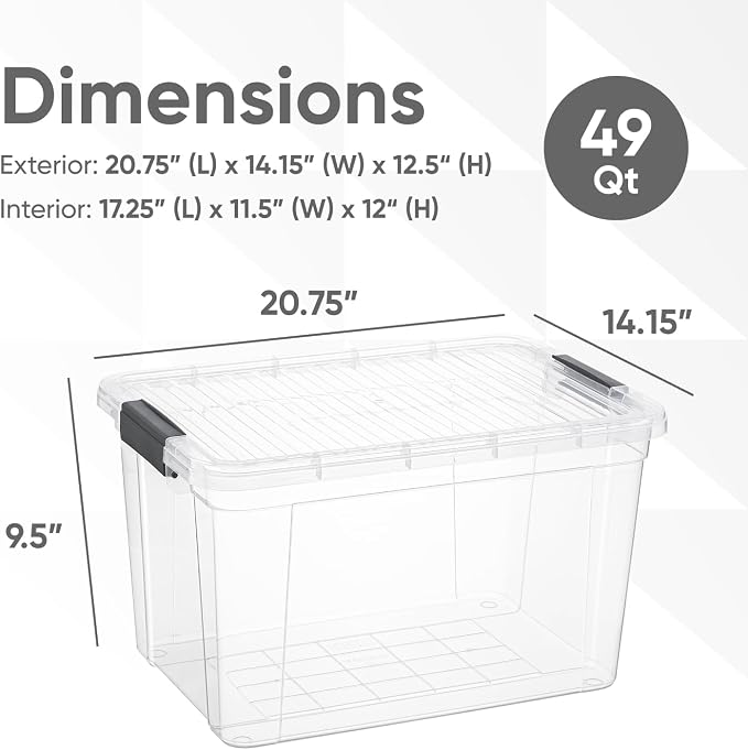 Superio 49 Quart Clear Plastic Storage Boxes with Lids, Stackable Organizer Containers, BPA-Free Storage Bins for Home, Office, School & Dorm, 10 Pack
