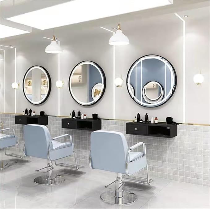 Wall Mounted Salon Station with Drawer, Beauty Salon Spa Equipment, Barber Shop Hair Styling Cabinet, 1 Hair Dryer Holders(Black,19.6x10.2x5.9in)