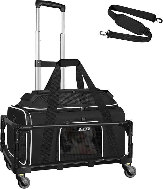 Top-Expandable Small Pet Carrier with Wheels Airline Approved | 18"x13"x9.5", for Southwest Airlines, Lockable Safety Zippers and Anti-Scratch Mesh, Pets Under 10 Lbs, Black