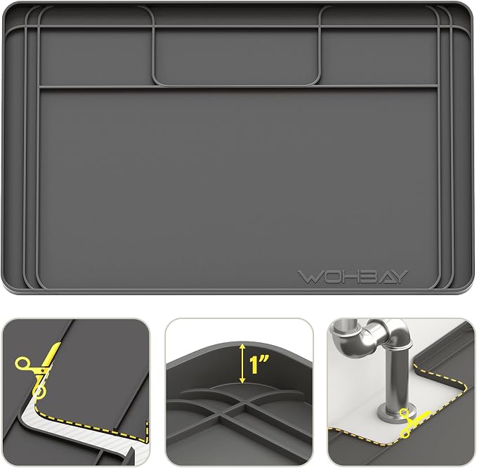 Under Sink Mats for Kitchen Waterproof 34"x22",Grey | Cut to Fit Design for Various Sizes, Leak-Proof Cabinet Protection,Durable Silicone Material,Versatile Home Use
