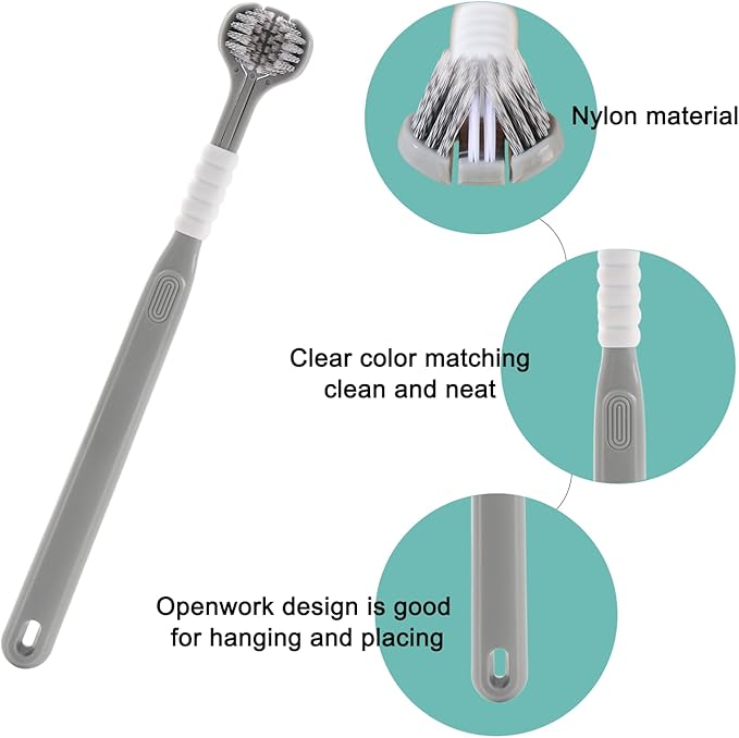 CGO Three-Sided Dog Toothbrush for Large Dogs – 4-Piece Three-Head Pet Toothbrush, Gentle Cleaning, Extra-Soft Bristles, Three-Sided Dog Teeth Cleaning Set, Comprehensive Oral Care (Gray-White)