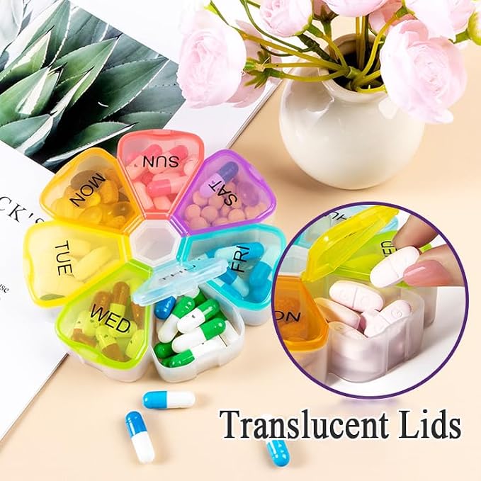Weekly Pill Organizer, Travel 7 Day Daily Pill Meds Case Reminder | Large Compartment Vitamin Dispenser Box to Hold Cod Liver Oil, DHA, Supplements and Medication, Arthritis Friendly, BPA Free