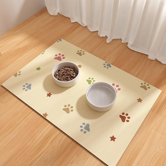 Pet Feeding Mat 12"x20"- Absorbent Dog Mat, Small Pet Food Mat, Rubber Pet Food Mat, Pet Food Mats for Floor Waterproof, Dog Water Matt for Sloppy Drinker, Cat Food Bowl Mat, Beige