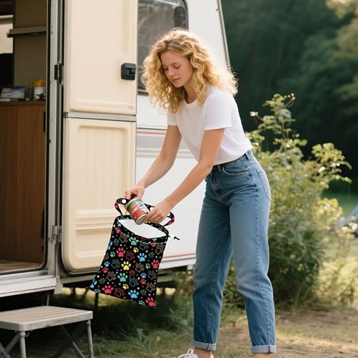 Cat Paw Strap Drawstring Car Trash Bag Hanging Garbage Bag with Snap Buttons Car Back Seat Trash Storage Portable Dustbin Vehicle Trash Can Bag for Vehicle Accessories Travel Camping