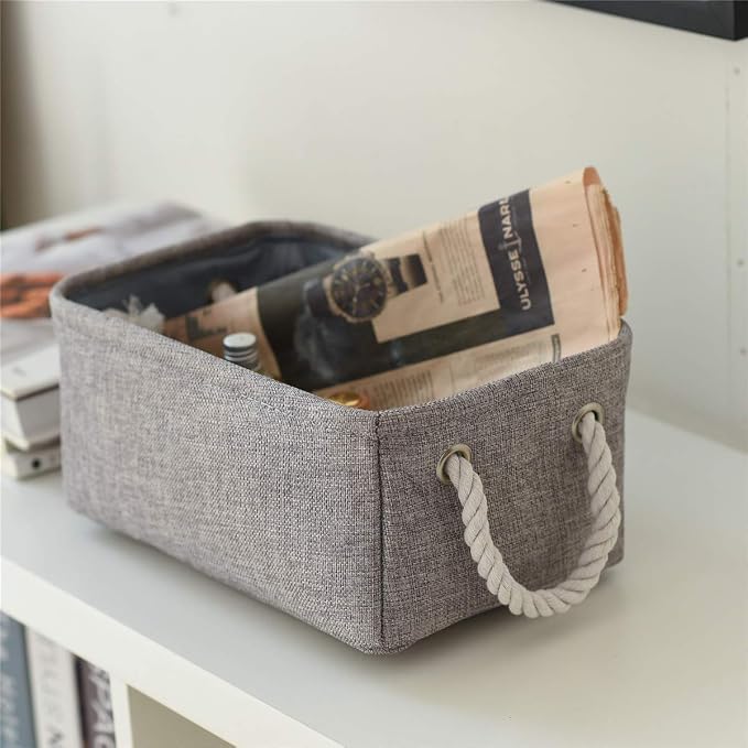 Storage Bins Basket - Storage Baskets for Organizing Shelves,Home Closet Organizer for Book Shelf Organization,Fabric Storage Cubes,Medium Decorative Grey Basket Gift