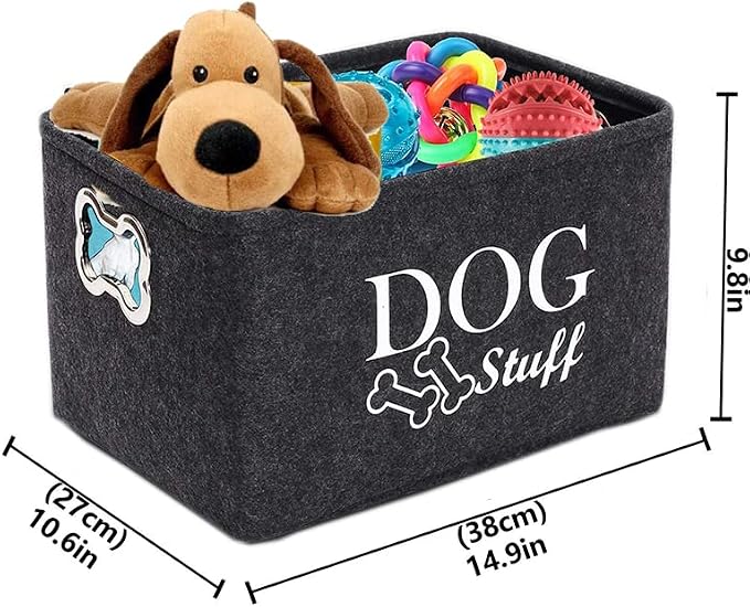 Dog Toy Bin Box Basket Storage container，Pet Toy Basket Bin Box For Dog Toys，Dog Toy Baskets With Metal Handles
