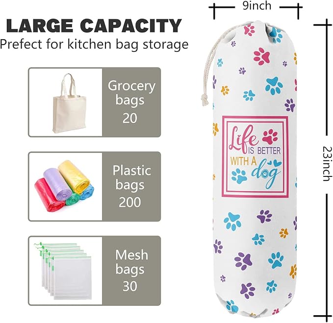 Funny Life Is Better With A Dog, Grocery Bags Holder Organizer For Shopping Bags, Wall Mount Plastic Bags Storage Container Dispensers, Gift For The Preferred Family And Friends