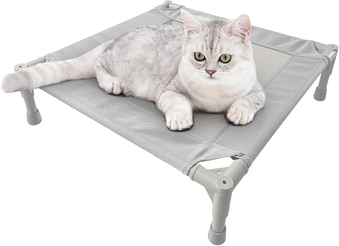 Pozico Elevated Pet Bed with Breathable Mesh for Small Cat and Dog, Raised Cooling Pet Cot for Puppy and Kitty, 18.9x18.9 inch (Gray Bed)