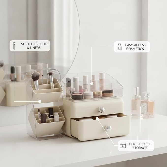 Desktop Storage Organizer with Compartments, PET Plastic Caddy for Office Supplies and Vanity Accessories, Open-Top Unit (1 PC)