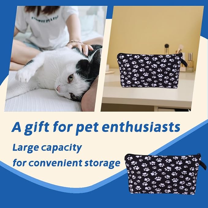 ShiQiao Spl Cat Dog Paw Print Makeup Cosmetic Bag Travel Accessories Toiletry Makeup Organizer Bag for Dog Cat Lovers Birthday Christmas Gift for Daughter Son Friend Puppy Portable Makeup Storage Bag