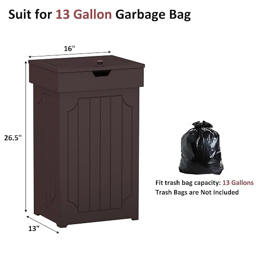 Function Home Trash Can Cabinet, 13 Gallon Kitchen Garbage Can, Wood Recycling Trash Bin, Freestanding Dog Proof Trash Can, Farmhouse Trash Cabinet with Lid for Home Kitchen Bathroom, Coffee