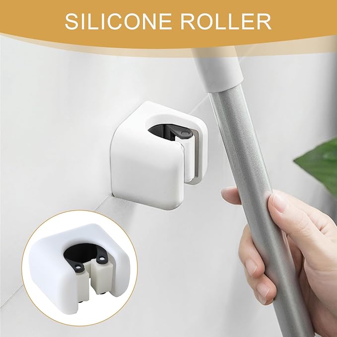 3 Pcs Self-Adhesive Broom Holder | Wall Mount Mop Organizer,Cleaning Supplies Hanger Rack for Bathroom Kitchen Garage Garden,Durable＆Water-Resistant