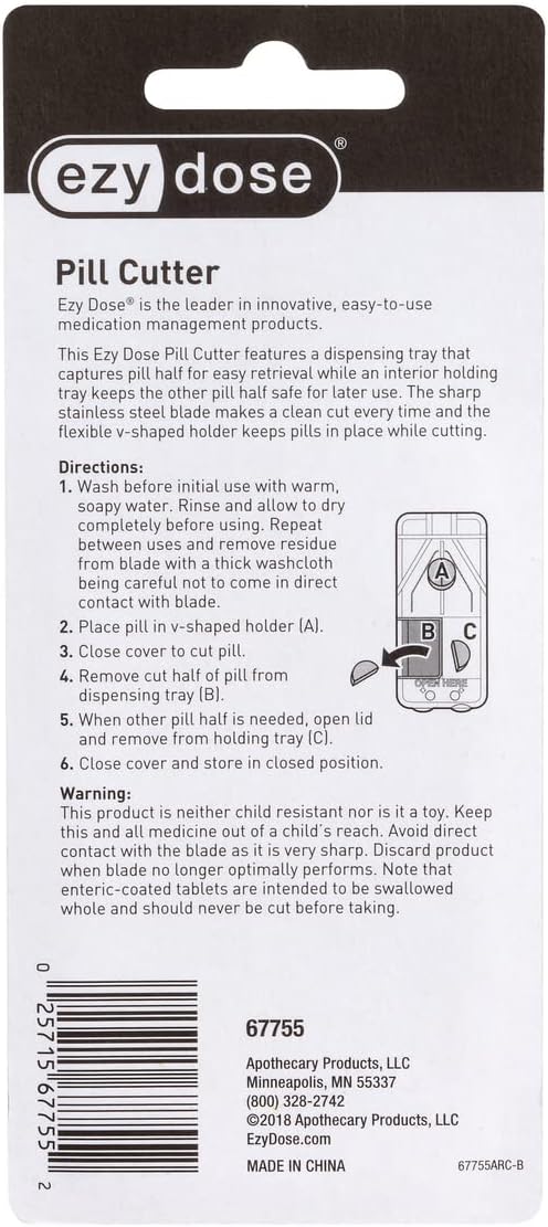 Ezy Dose Pill Cutter & Splitter, Built-in Pill Dispenser, Purple | Easy-Cut Stainless Steel Blade for Tablets, Vitamins, Medication, Portable Pill Cutter for Seniors, Pets, Travel-Size