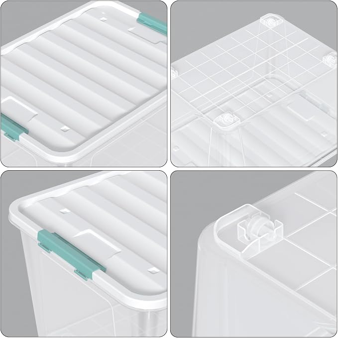 4 Pack 85 Quart Large Latching Storage Box Bin with Wheels, Clear