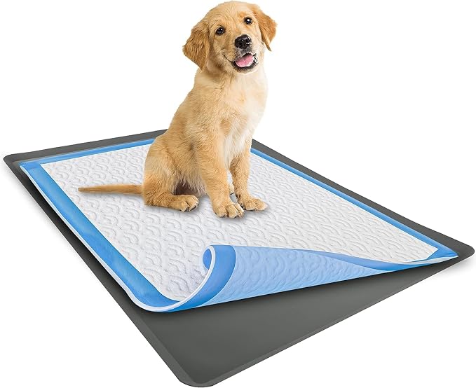 Skywin Dog Pee Pad Holder - Fits Up to 30” x 36” Pee Pad - 2 Pack - Grey | Stable Grip, Soft Edges, Quick Wipe Silicone Surface, Dog Pad Holder for Indoor Flooring Protection