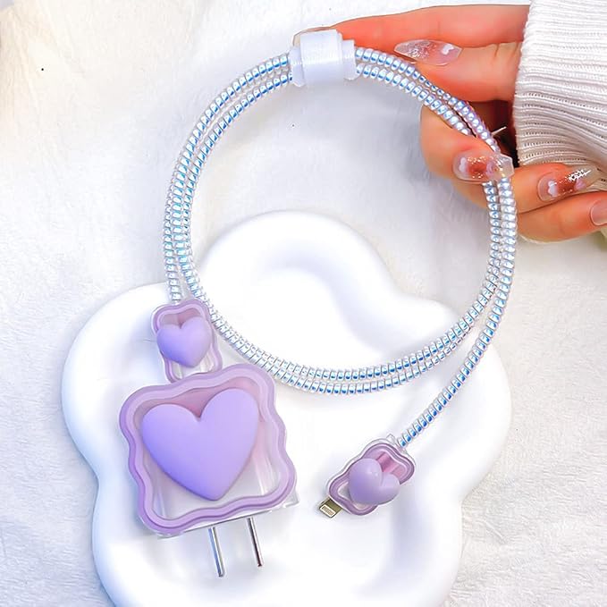 ZOSTLAND 5 in 1 DIY 18W 20W Heart Shape Protector Data Cable USB Charger Line Earphone Wire Saver Organizer Compatible with iPhone 11 12 13 14 15 Pro Max