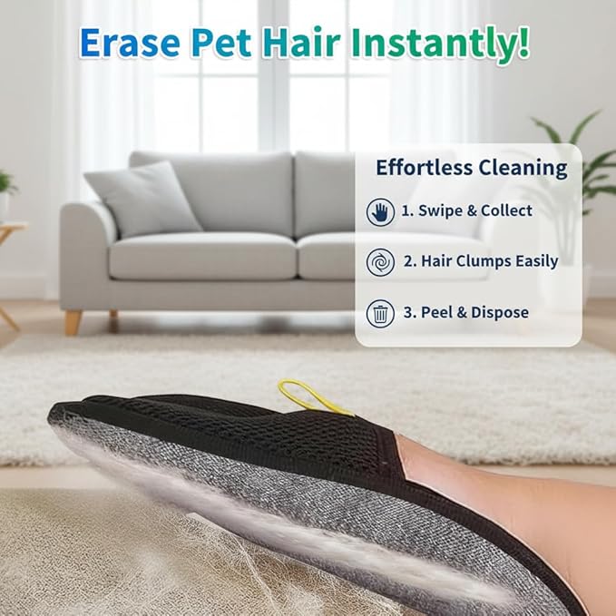 Pet Hair Remover Glove for Dogs & Cats – Reusable Five Finger Electrostatic Grooming Brush for Removing Pet Fur from Carpet, Furniture, Clothes, Sofa & Car Seats – Easy Cleaning Hair Removal