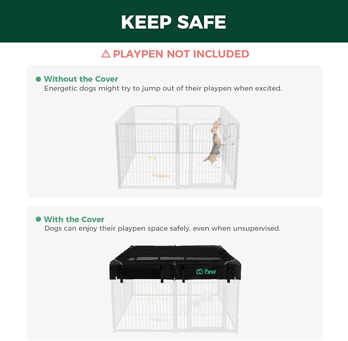 FXW Mesh Top Cover for 32"/40"/45" H 8-Panel Dog Playpen, Square | Helps Deter Jump-Outs, Tear-Resistant, Quick Setup, Compact Storage, Fits FXW Only, Playpen Not Included